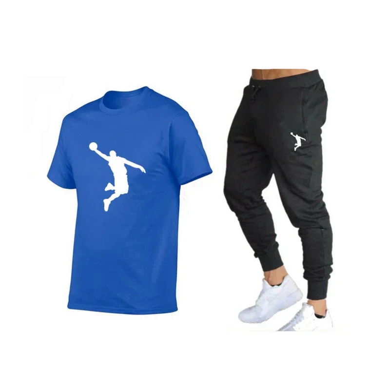 Men\'s Hip-hop Sportswear, T-shirt and Pants Set, Fitness Running Suit, Casual T-shirt, Round Neck, Summer, Hot Selling 2024