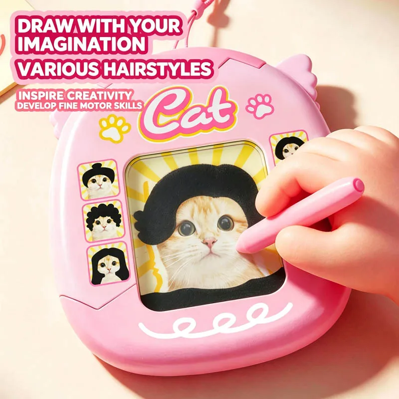 Hot Portable Cute Cat Magnetic Drawing Board Toy, DIY Hairstyle Design Magnetic Bead Playset, for Birthday Christmas Present