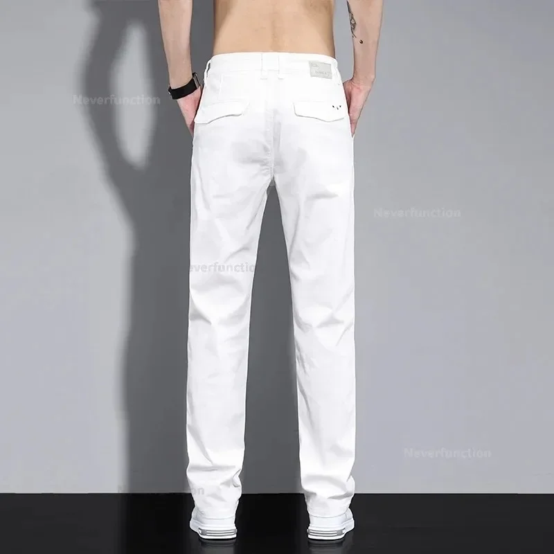 Four Seasons Men\'s New White Fashion Casual Pants Stretch Straight Comfortable Soft Business Work Trousers Male Brand Clothes