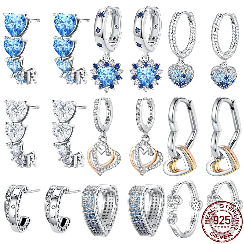 

2023 New 925 Sterling Silver Simple Charms Heart Gradient Inlaid Earrings For Women Making Jewelry Gift Wedding Party Engagement