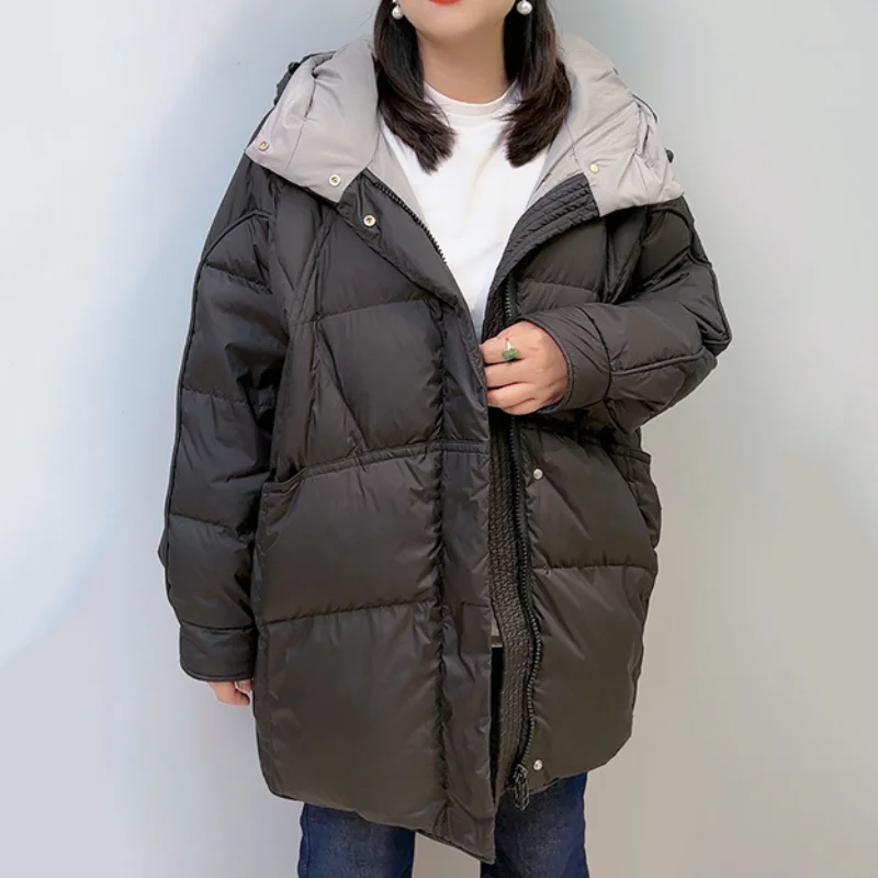 Winter Jackets Woman 2024 Puffer Coats Color Collision Casual Fashion Coats Down Mid-length Hooded Loose Jackets for Women