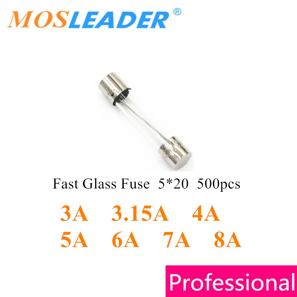 mosleader 500pcs 5 x20mm 250 v 3 a 3.15 a 4 a 5 a 7 a 8 a中国製高速ガラスヒューズ高品質f3a f 3.15 a f4a f5a f6a f7a f8a