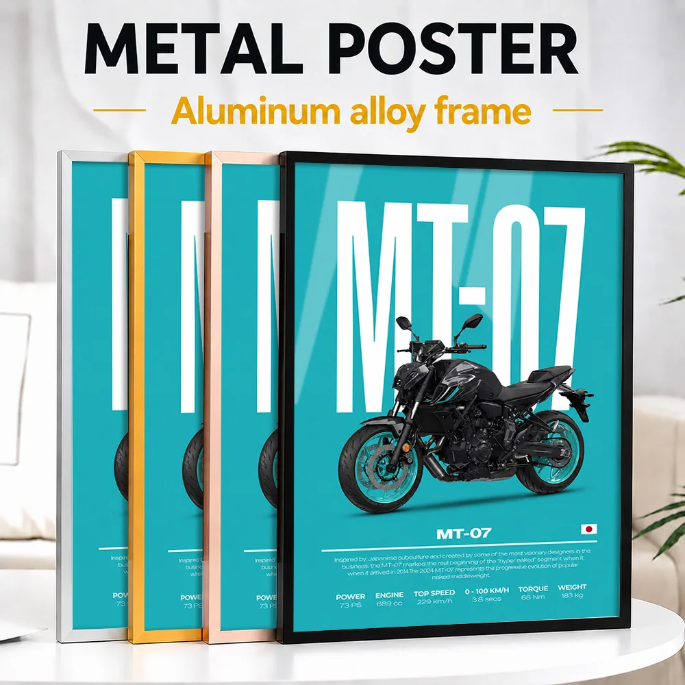 Japan MT 07 Motorcycle Framed Metal Print Customized Photo Rugged Machine Style Wall Art For Collector Room Memorable Fan Gift