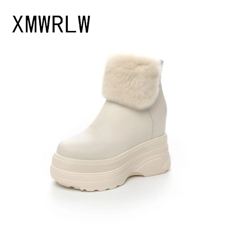 XMWRLW scarpe invernali da donna stivaletti in pelle moda tacco nascosto donna zeppe scarpe stivaletti suola in gomma scarpe invernali da donna