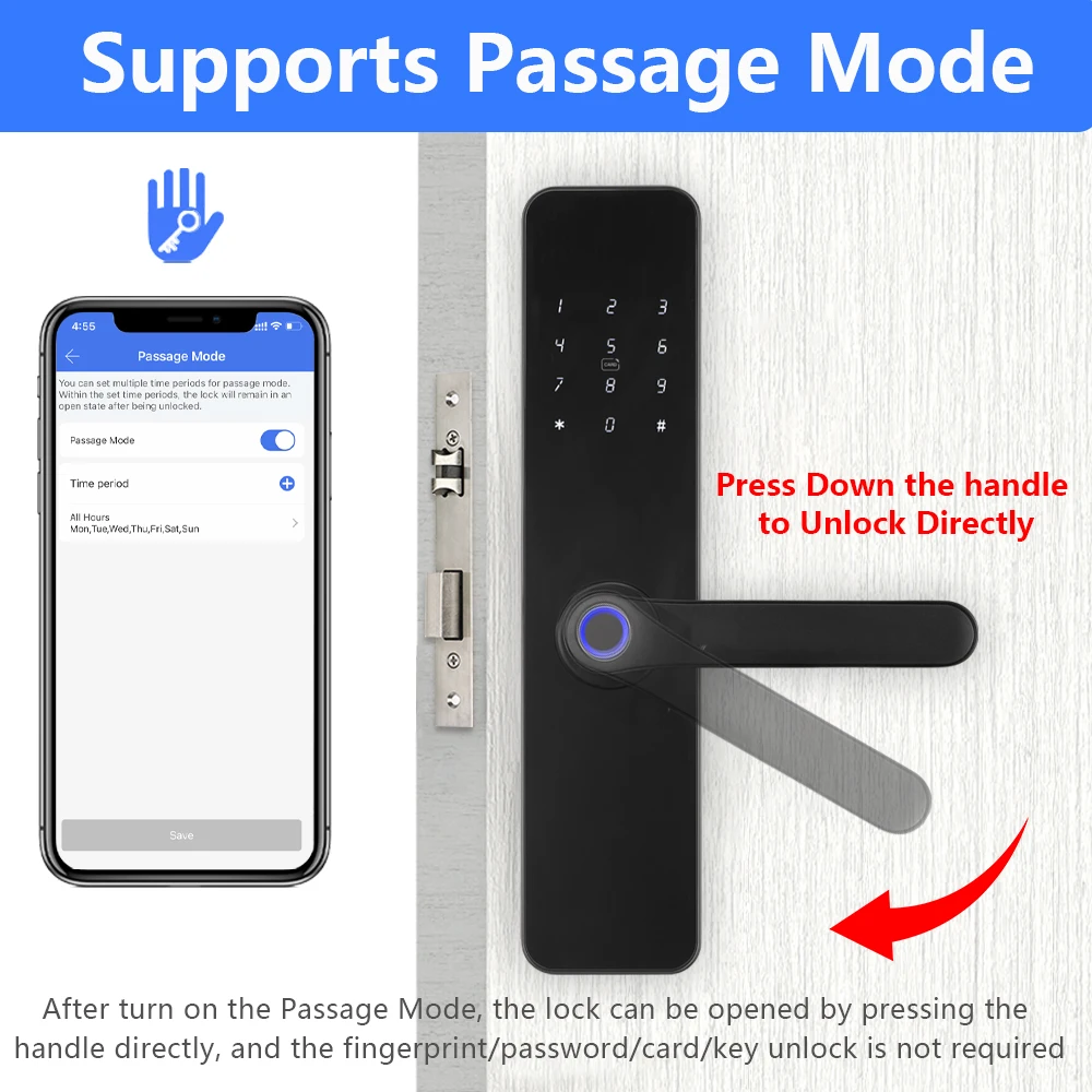 RAYKUBE F7 TT Lock Smart Fingerprint Lock Electric Door Lock With Longer Larger Handle Panels Mirror Design APP Remote Control