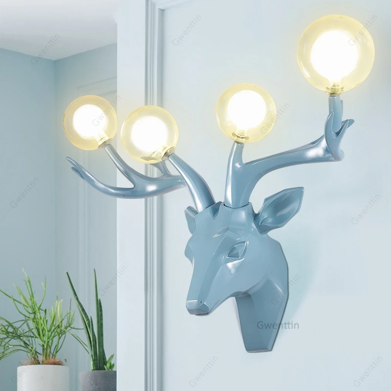 Deer Head Wall Lamps Modern Art Sconce Antlers Wall Mirror Lights for Living Room LED Lighting Fixtures Bedroom Lamp Home Decor