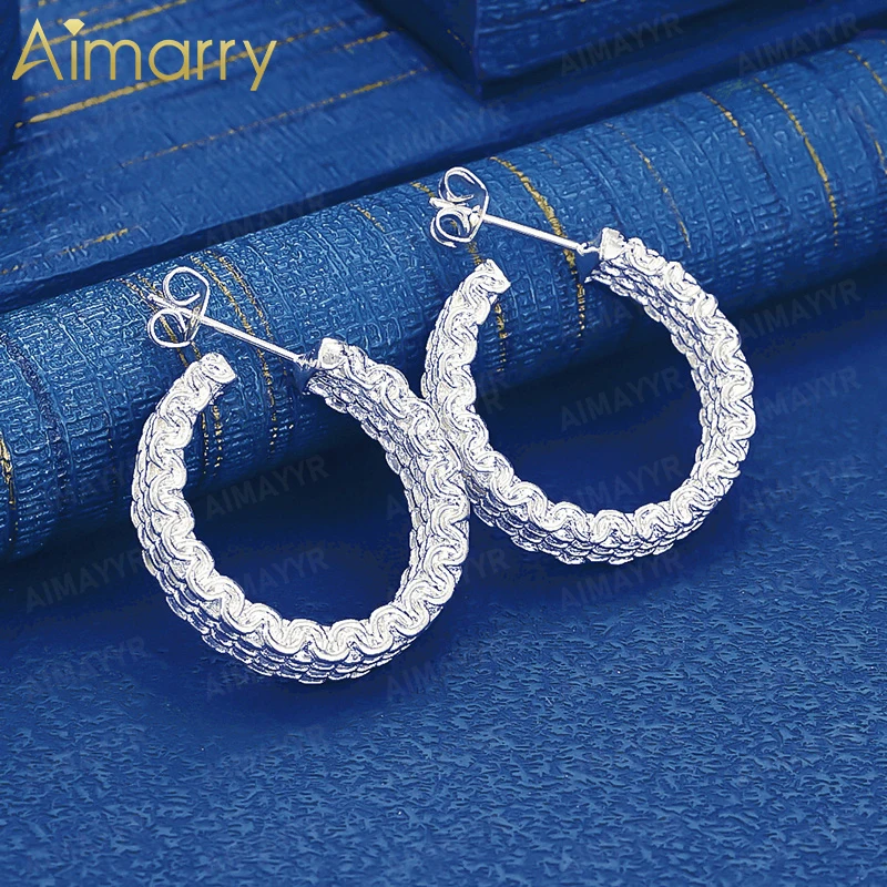 925 Sterling Silver Woven Twisted Pattern Large C Earrings for Women's Parties Banquets Weddings High-quality Fashion Jewelry