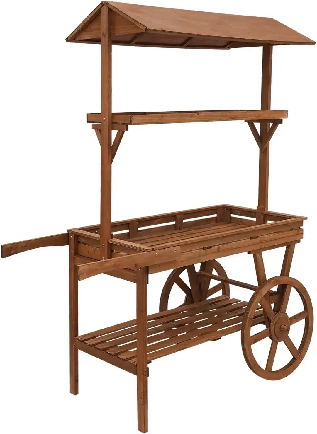Wooden Flower Cart Display Stand with Wheels, 3 Tier Candy Cart Display Stand Vintage Rolling Cart for Candy Dessert Market Boot