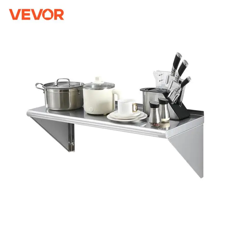 VEVOR Stainless Steel Shelf  Wall Mounted Floating Shelving Heavy Duty Storage Rack for Restaurant Kitchen Bar Home Hotel