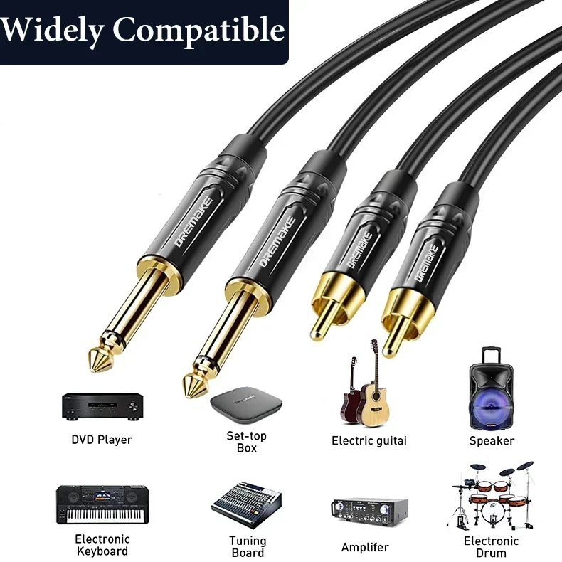 RCA To 6.35mm Cable 2 1/4inch TS To 2 RCA Male To Male Stereo Audio Adapter Cable for Microphone Mixer Sound Card Amplifier