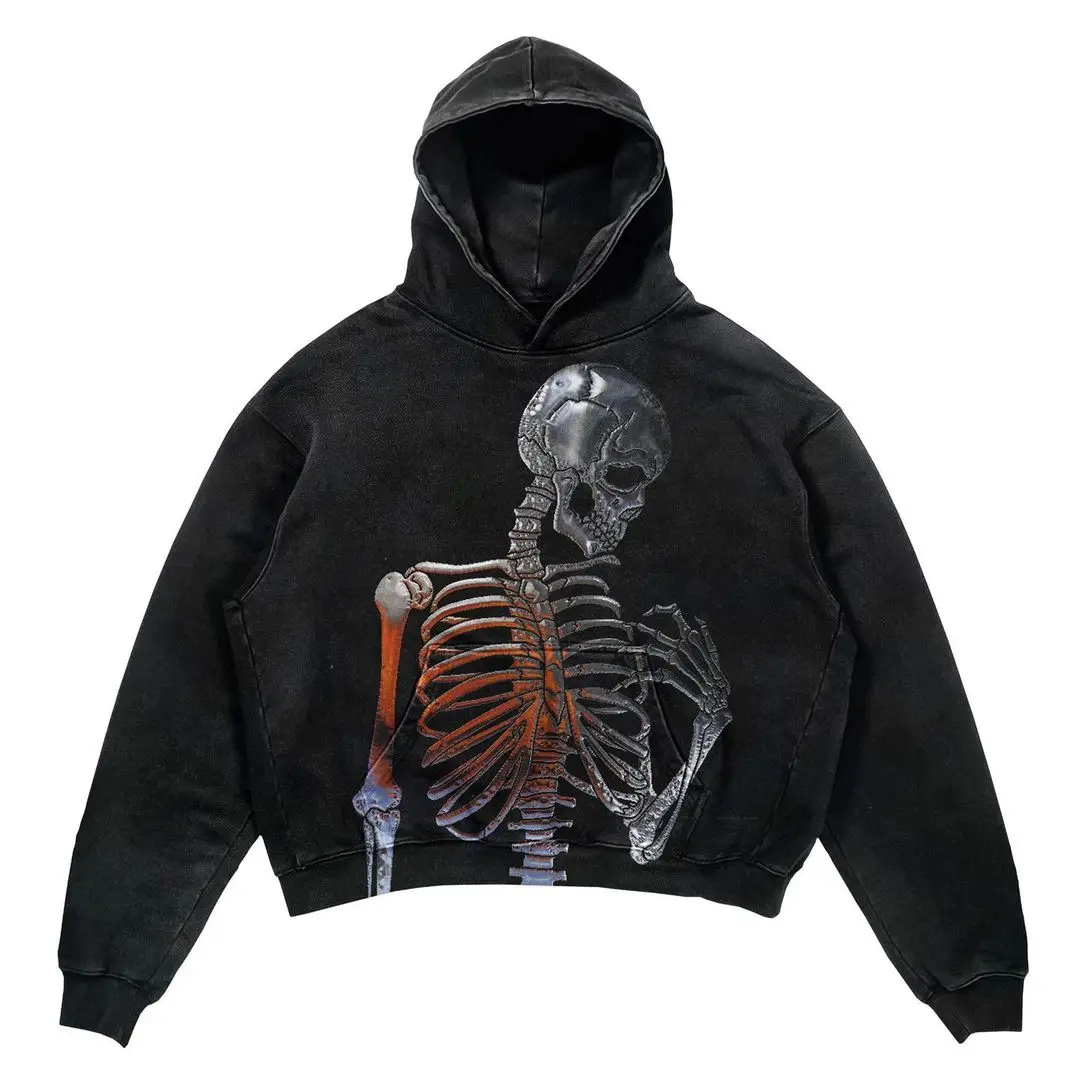 New Street Gothic Casual Letter Blast Print Pattern Men Clothing Fashion Hoodie Harajuku Retro Y2K Hoodie Sweatshirt