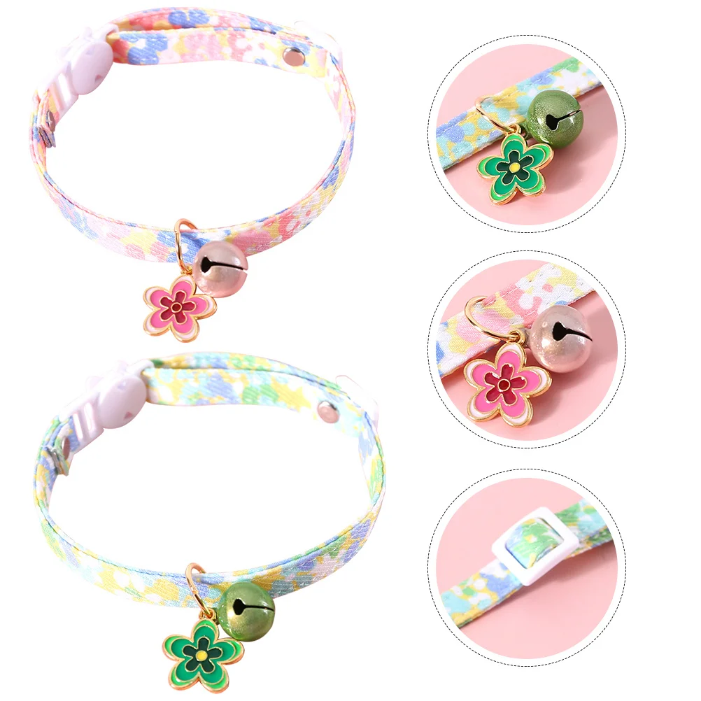 

2Pcs Cotton Floral Cat Collar Adjustable Cute Bell Pendant Pet Kitten Puppy Neck Collar Gift Pet Accessory Cat Gift