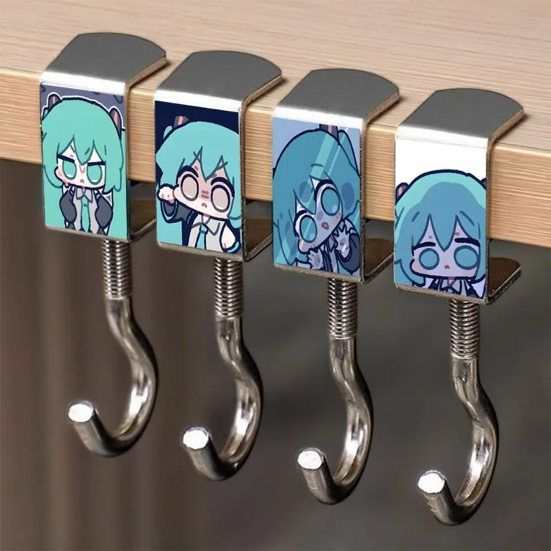 

New Hatsune Miku 2D anime cute metal bag hook kawaii student desk side movable classroom school bag hook holiday gift wholesale