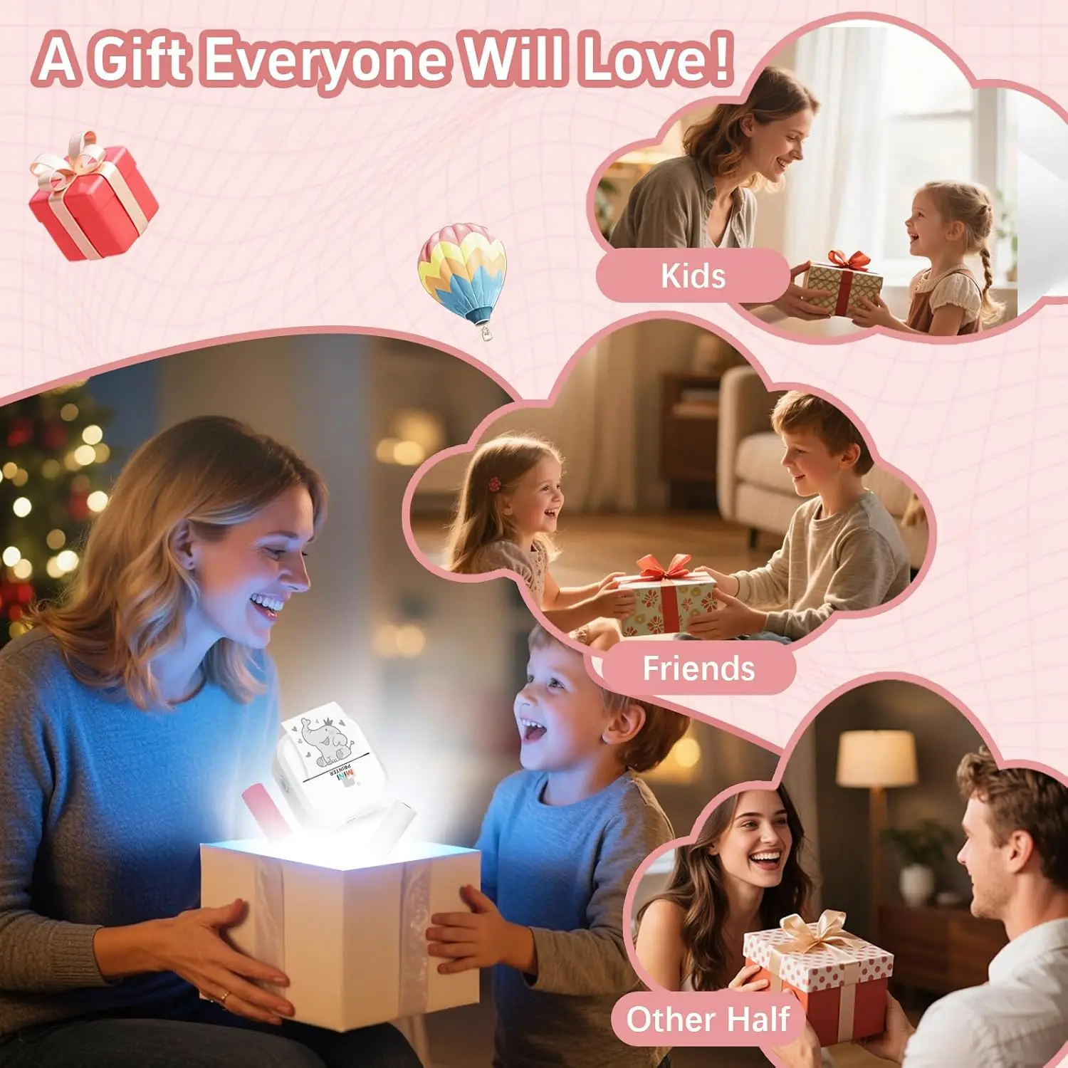 ステッカープリンター - 24インチ/分高速印刷 - Bluetoothインクレスプリンター&ステッカーメーカー、13ロール用紙付き、メモ用コンパクトプリントポッド