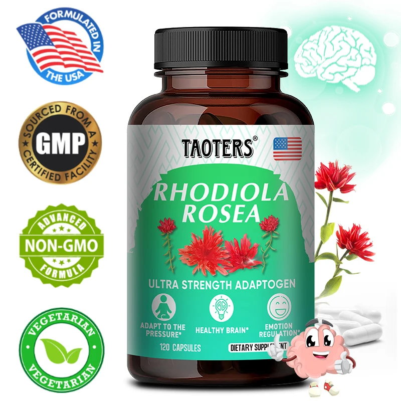 100% Natural Plant Rhodiola Rosea Capsule Supplement - Super Adaptogen Helps Relieve Stress, Healthy Brain & Mood Regulation