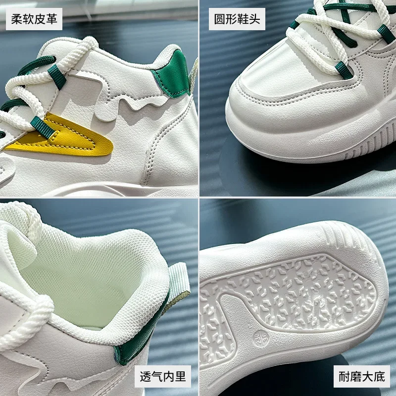 Scarpe da donna con suola spessa in vera pelle, scarpe bianche versatili, scarpe da papà più vendute da donna