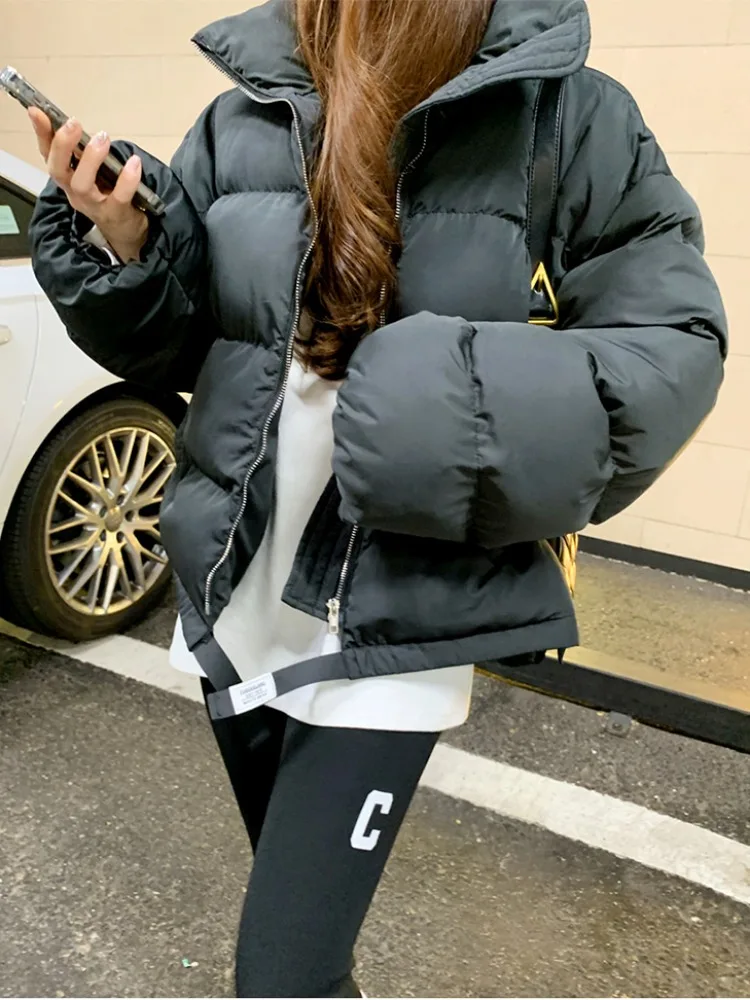 

Puffy down Cotton Jaet Outerwear Loose Fit Thiened Stand Collar Autumn Winter ort Bread Sle Trendy Women's Sweater