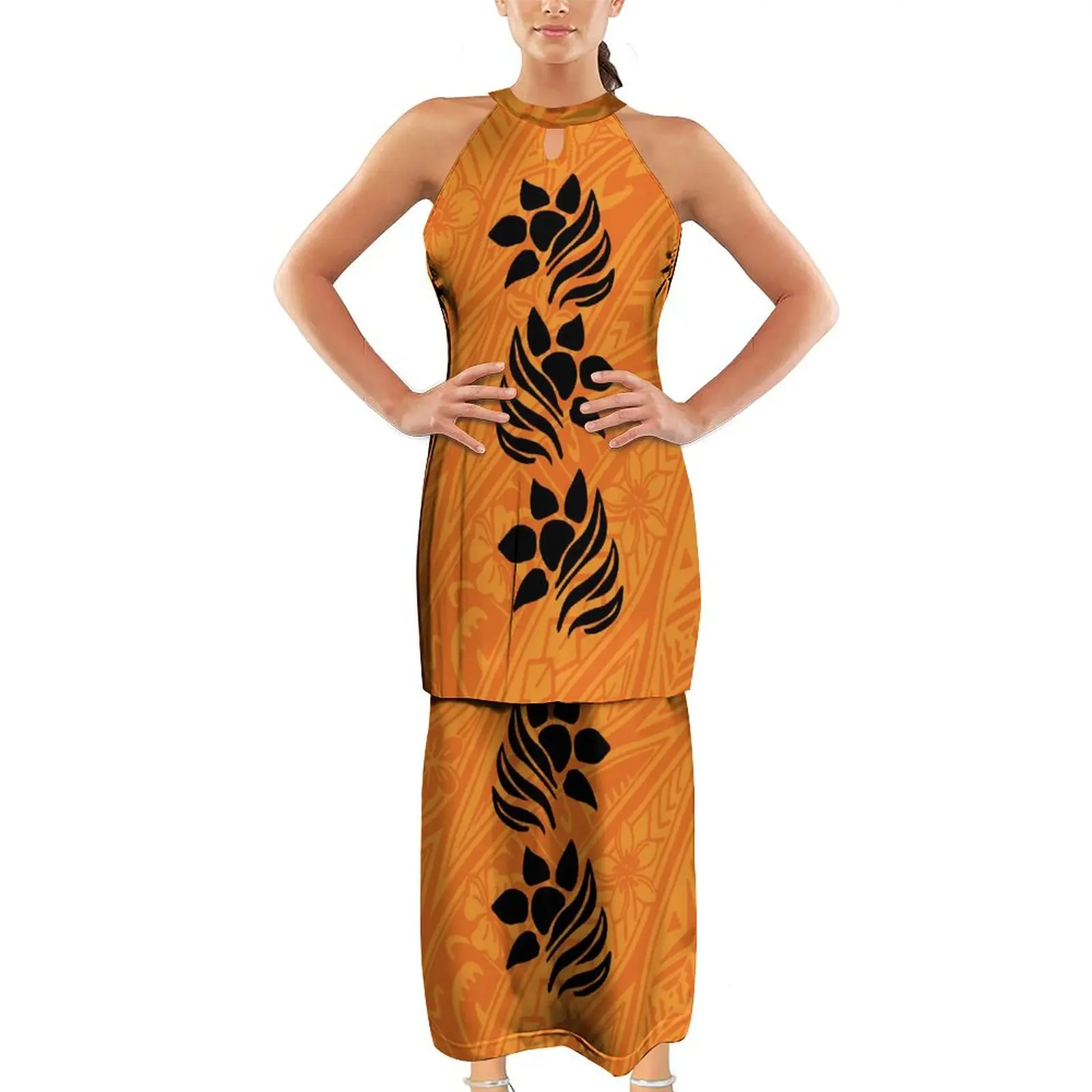 Custom Women'S Halter Dress Puletasi Traditional Ethnic Dress Polynesian Tribe Design Off-The-Shoulder Dress Suit