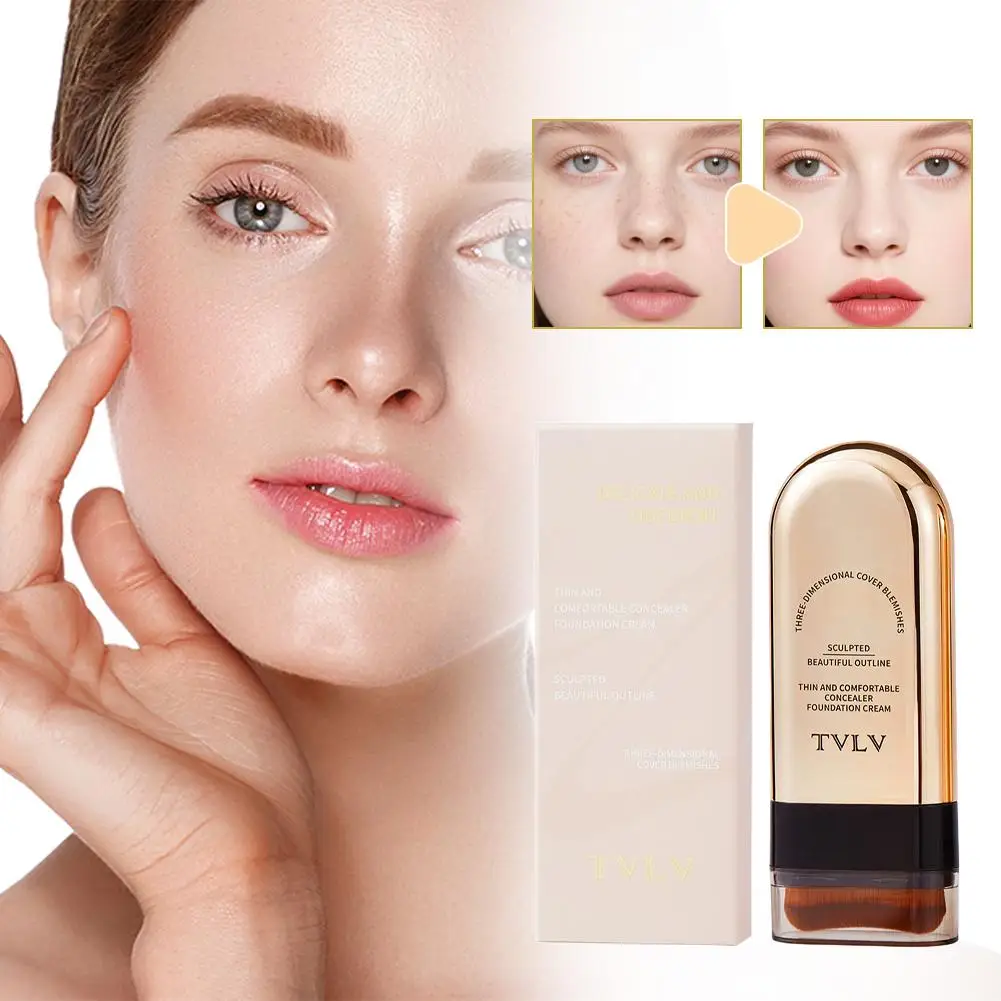 TVLV ベルベット モイスト ライト イレーサー ファンデーション スティック（ブラシ付き）長時間持続する完璧なコンシーラークリームメイクアップ（顔用美容化粧品）