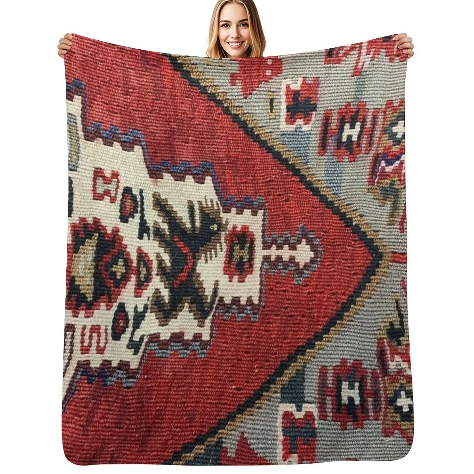 

Decorative Kilim, Navaho Weave, Woven Textile Throw Blanket Flannel Fleece Soft Warm Throw Blanket