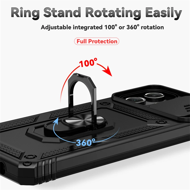 Capa protetora à prova de choque com suporte anel, estojo para Samsung A06, Capas Bumper, Slide Lens, Fundas, Galaxy A06, A 06