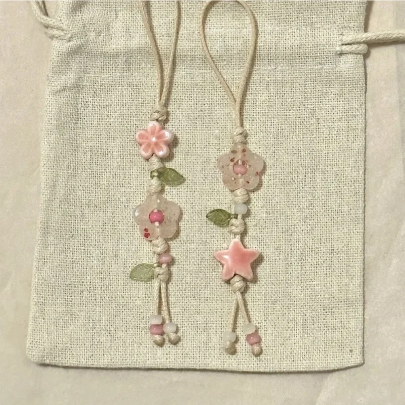 

Cute Star Flower Phone Charm Strap Kawaii Ceramic Beaded Phone Lanyard Pastel Colors For Girl Bag Camera Pendant Anti-Lost Strap