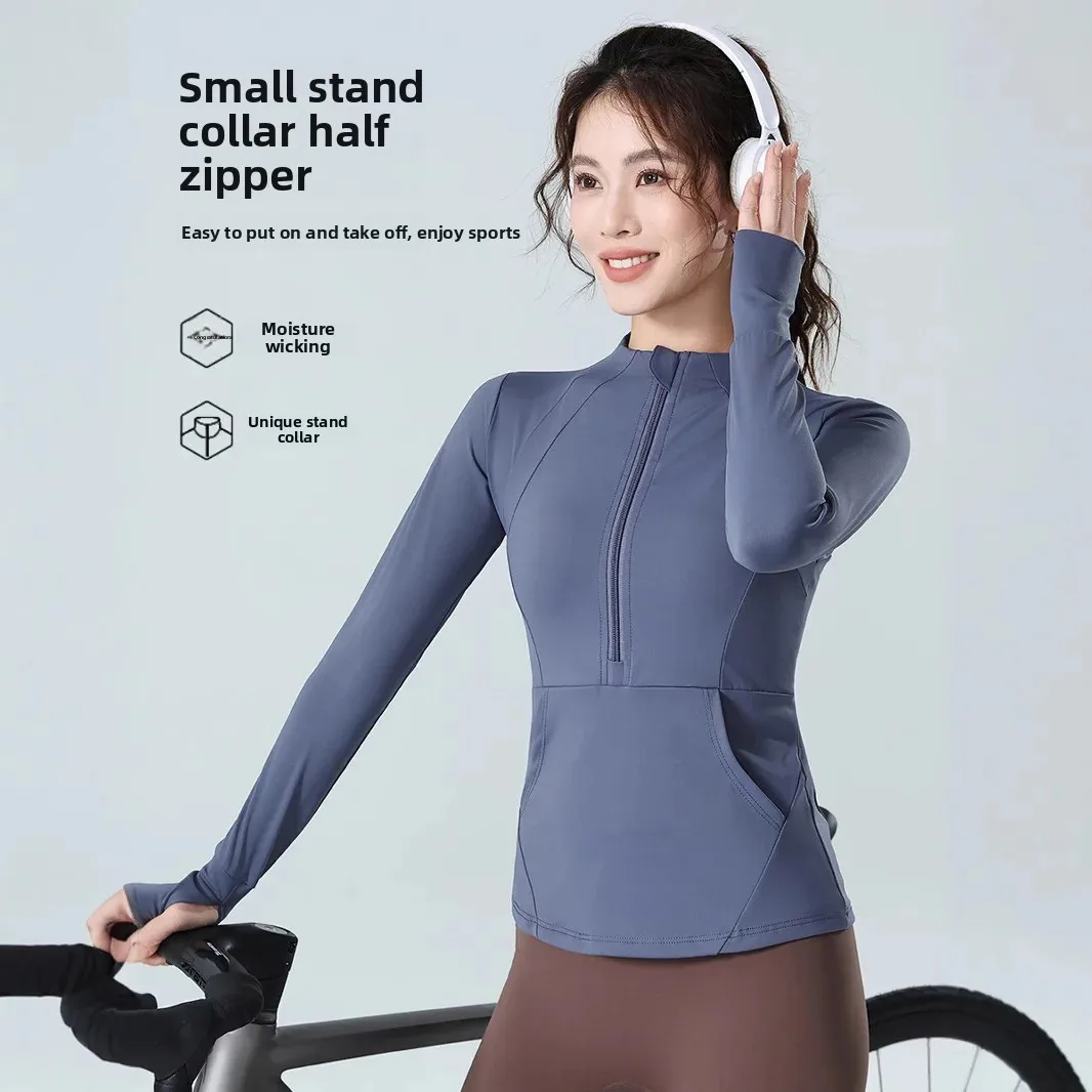 جديد 2025 لولو نصف سحاب تنفس الوقوف طوق اليوغا رياضية سليم صالح خفيفة الوزن ركوب الدراجات سترة للنساء الصيف رقيقة #2