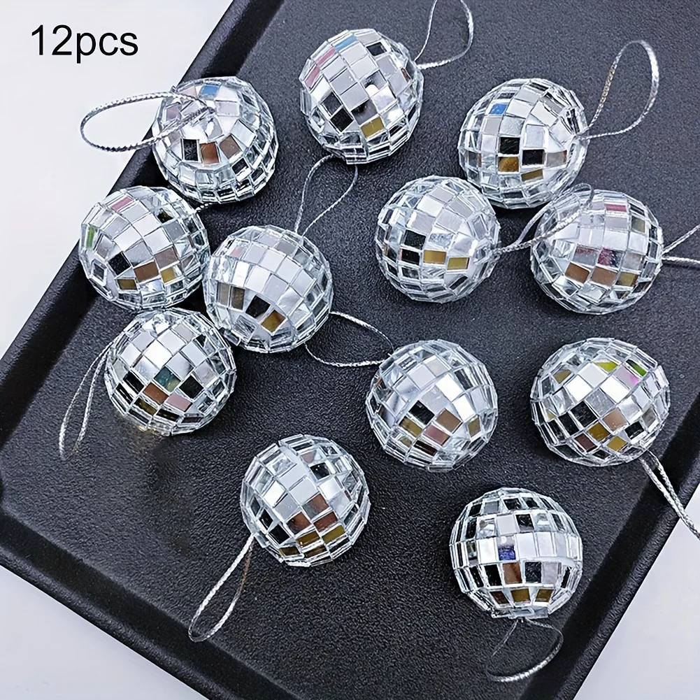 12pcs Silvery Disco Mirror Balls Christmas Balls Christmas Tree Ornaments Baubles Hanging Mirror Disco Party Christmas Tree Deco