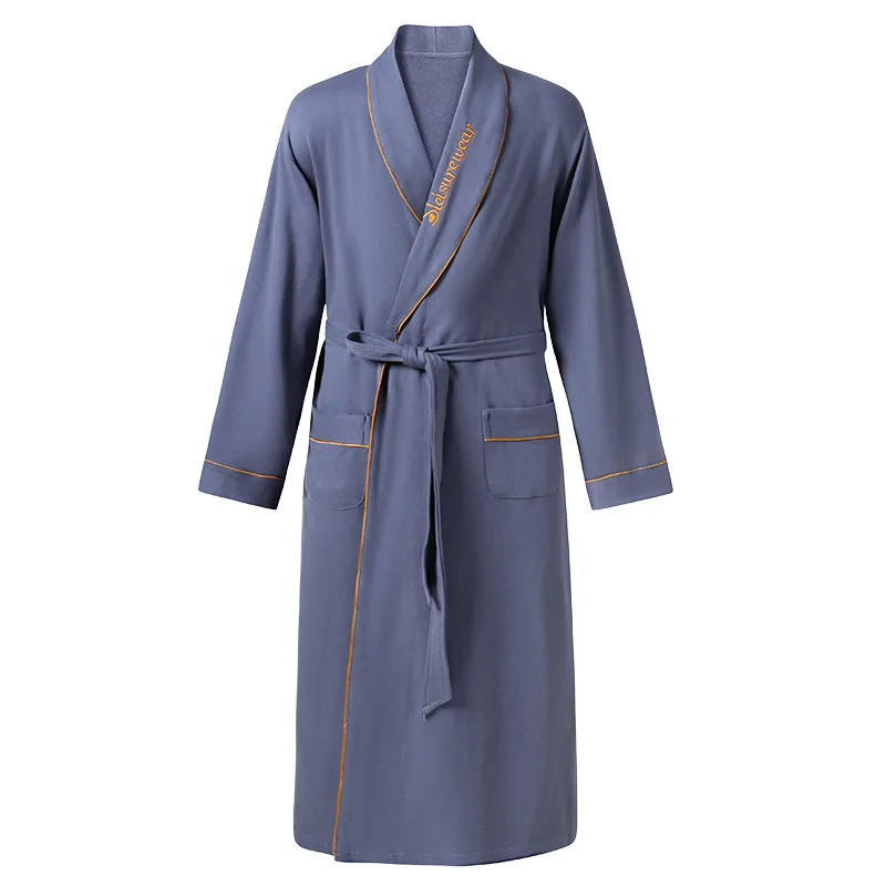 Spring Autumn Men's Nightgown Pure Cotton Long Sleeve Cardigan Bathrobe Loose Casual Plus Size Night-robe Kimono Morning Robe