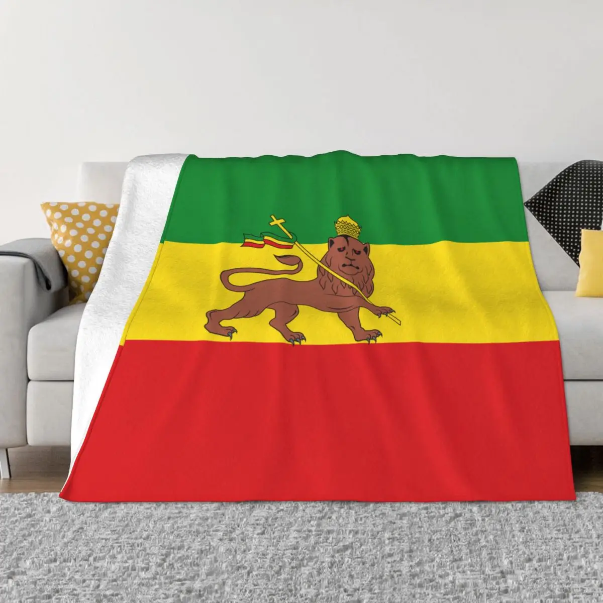 3D Printed Flag Of Ethiopia Blankets Breathable Soft Flannel Summer Throw Blanket for Sofa Outdoor Bedroom