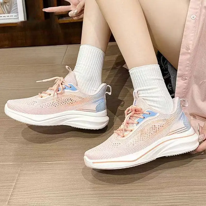 Women's Spring Trendy Sports Shoes Breathable Fei-Woven Mesh Casual Walking Outdoor Shoes Versatile Comfortable Shoes