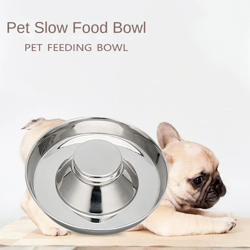 

Hot New Stainless Steel Dog Food Pet Anti-Gulping Bowl Slow Feeder Thickened Anti-Choking Anti-Obesity Cats and Dogs
