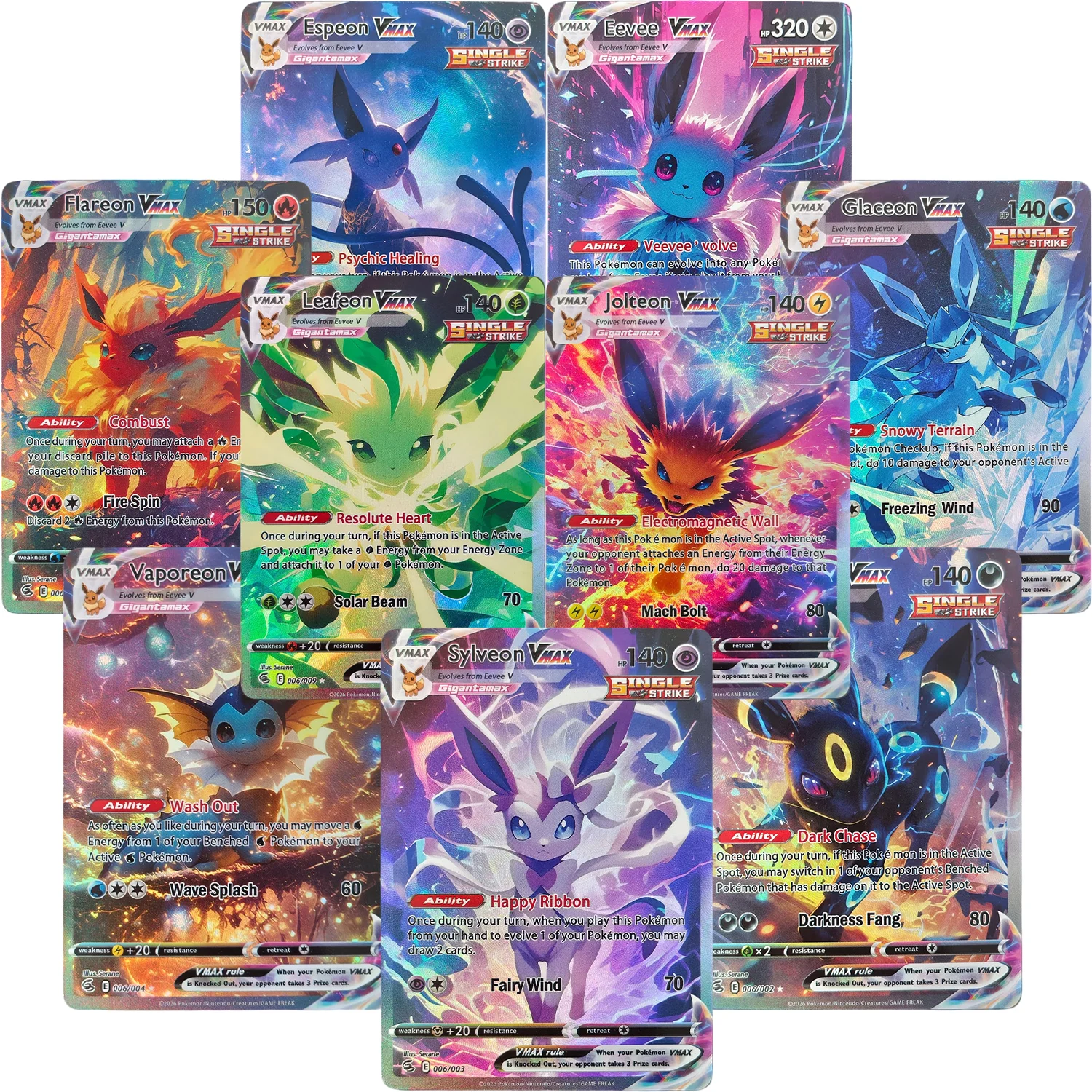 Selbstgemachte Pokemon TCG Englische Umbreon Espeon Glaceon Sylveon Eevee Vaporeon Flareon Jolteon VMAX Spiel Sammelkarten Spielzeug
