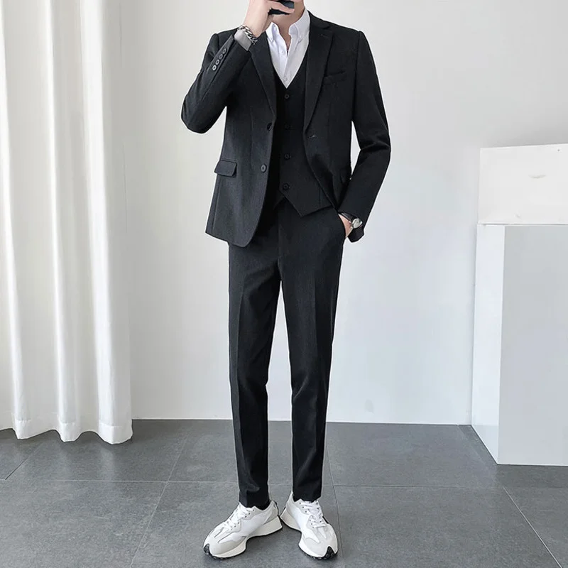 Solid Men's Color Trend Casual Slim Fit Handsome Three Piece Suit Wedding Dress 2022 New Spring Fashion Blazer Cloth 2Y2873