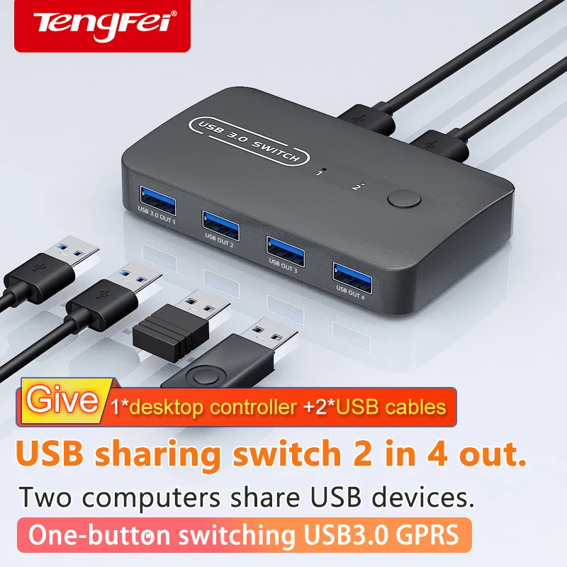 USB KVM Switch USB 3.0 Switcher KVM Switch for Windows10 PC Keyboard Mouse Printer 2 PCs Sharing 4 Devices USB Switch