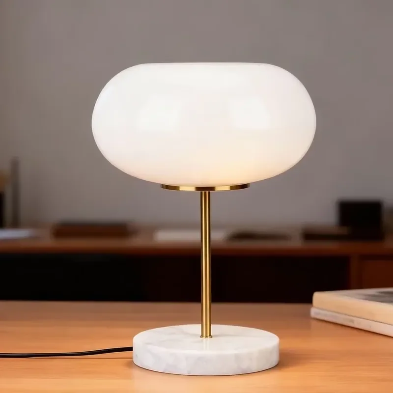 Round Glass Donut Desk Lamp with Marble Base LED Reading Light Ring Design for Home Office Study Available in Multiple Colors