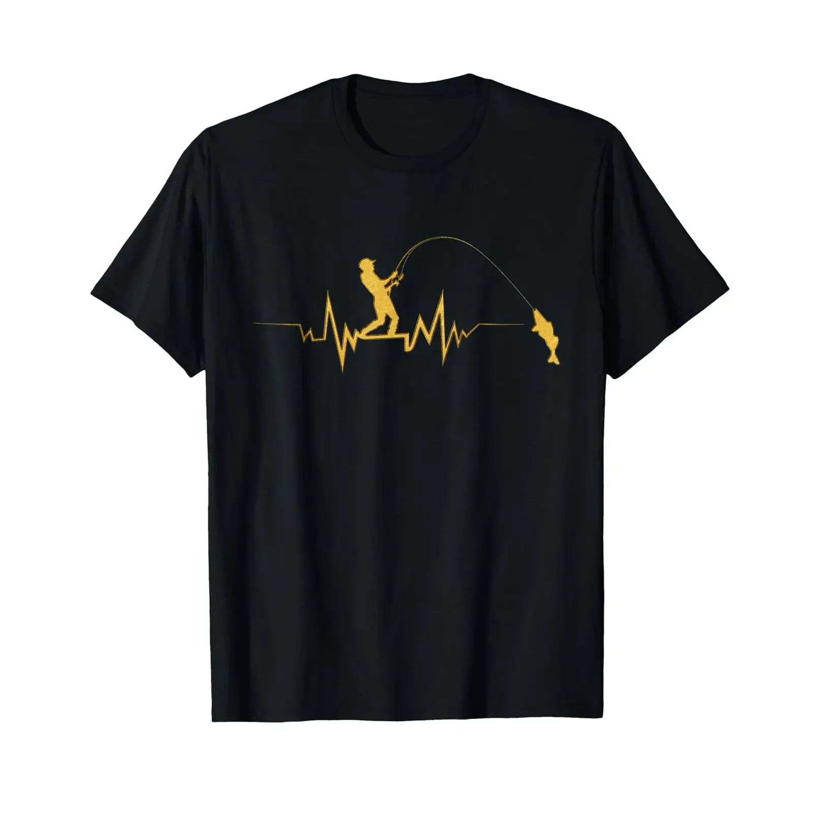 Fishing Heartbeat Cool Beat Funny for Fisherman T Shirt vintage Washed fashion Top For Everyday Wear Stretched Unisex Versatile
