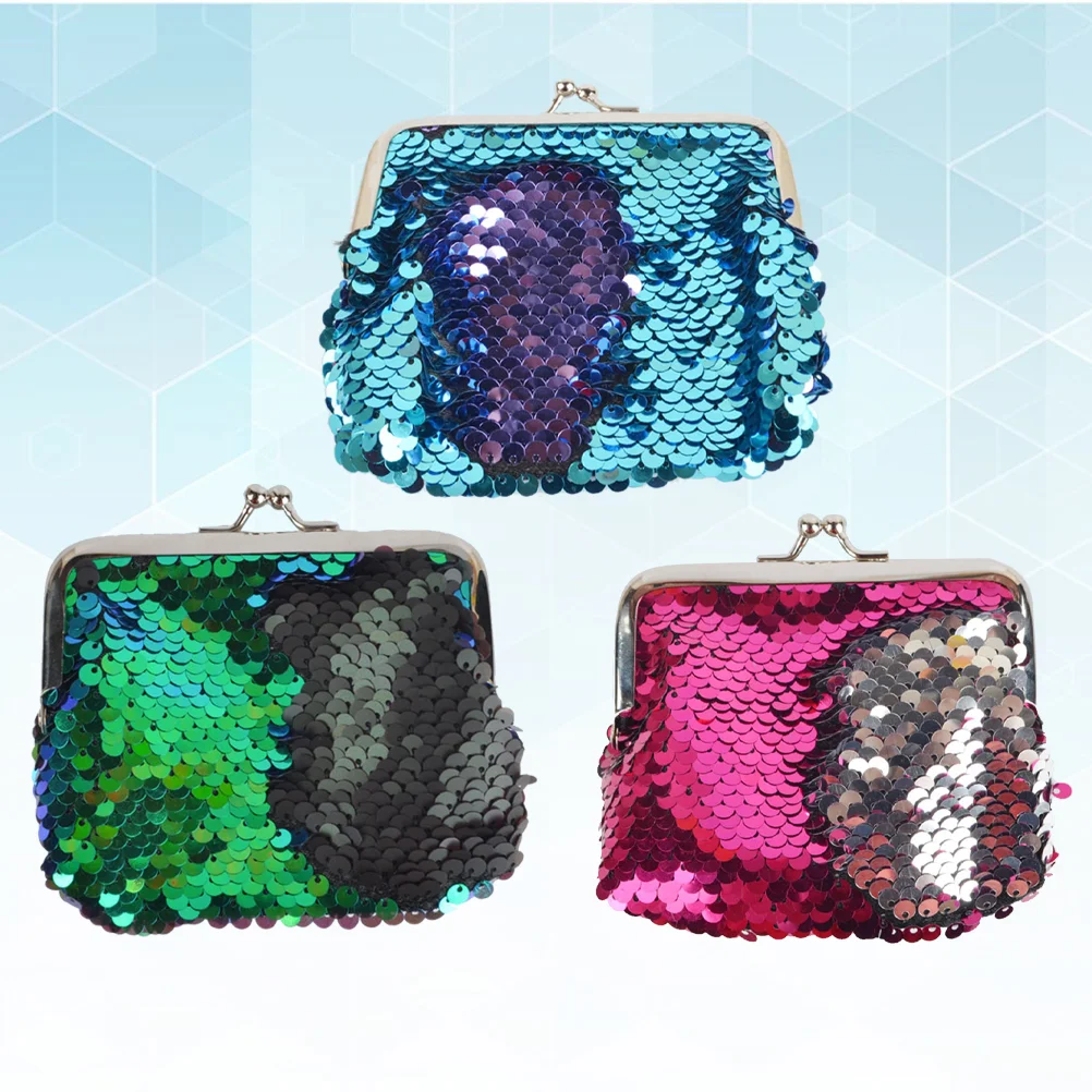 3 pezzi moda sirena paillettes portamonete portamonete mini elegante borsa portafoglio portamonete con paillettes mini borsa