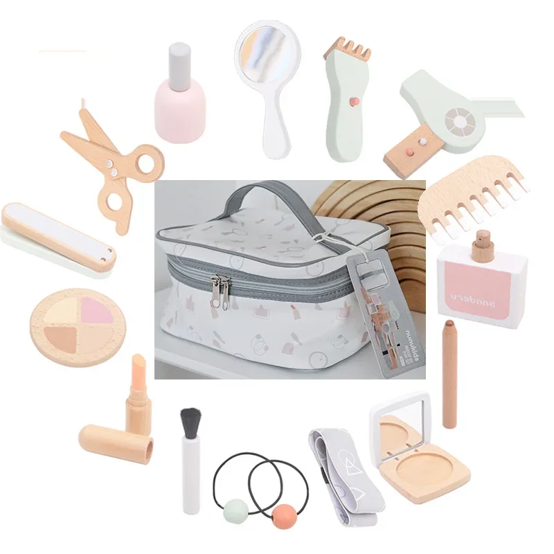 Nieuwe Kinderen Houten Simulatie Make-Up Speelgoed Set Montessori Onderwijs Speelhuis Cosmetische Case Game Meisje Beauty Bag Kids Gift