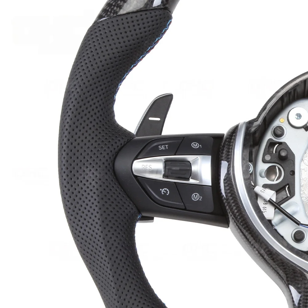 عجلة قيادة من ألياف الكربون مخصصة ممتازة لهيكل 1-7 من سلسلة X1-X6 M3-M6 E إلى ترقية F الرياضية مع إضاءة LED #4