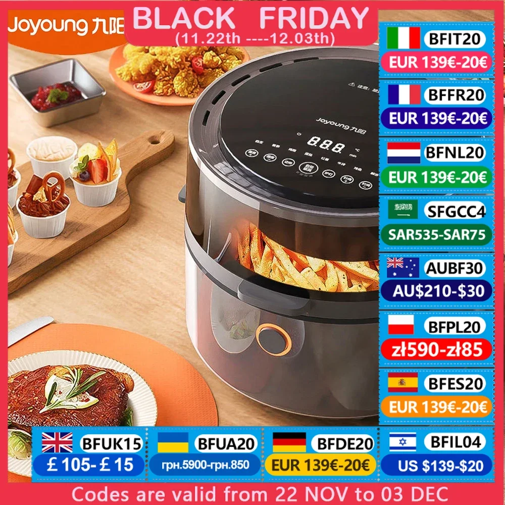 Joyoung Electric Air Fryer Touch Panel 10 Automatic Programmes 5.5L Air Frying Pot Oilless Electric Baking Oven 1500W