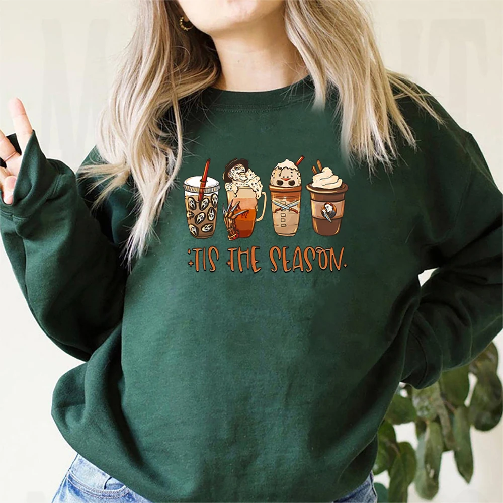 Halloween Sweatshirt Scary Movie Horror Characters Coffee Ghostface Graphic Sweater Tis The Season Fall Crewneck Sweatshirts