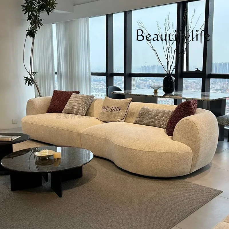 

Italian minimalist fabric sofa living room modern simple light luxury straight row meeting area curved sofa