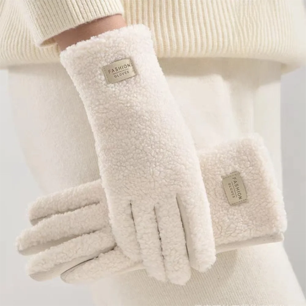 

Fashion Imitation Fleece Keep Warm Gloves Windproof Cold Proof Full Finger Gloves Thickened Touch Screen Mittens Winter