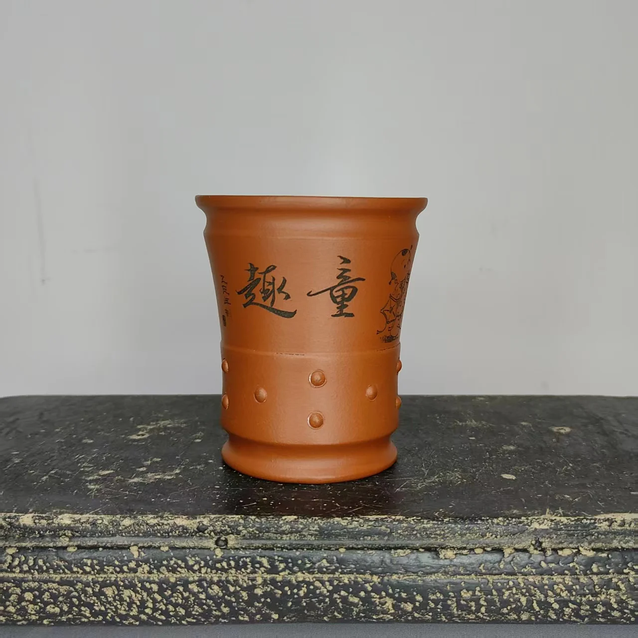 Hand Drawing Round shape Unglzed Nail style Yixing Clay Bonsai Pot