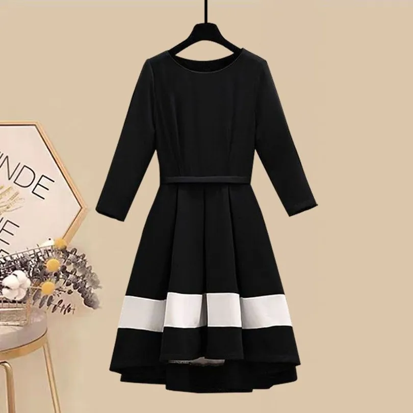Large Size Women's Clothing 2024 Autumn/winter New Fashionable Slimming and Thickened Woolen Jacket Dress Two-piece Set Trendy