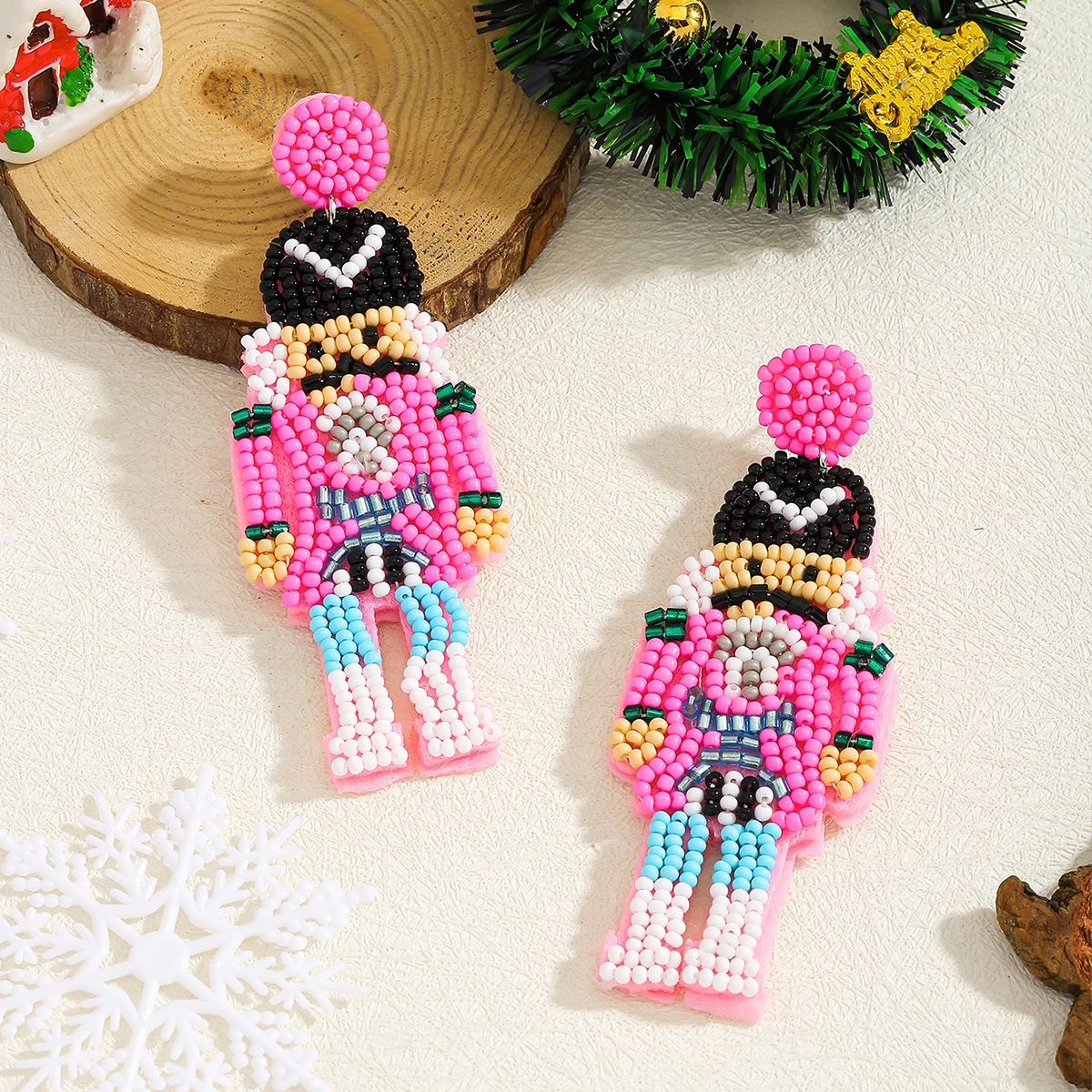 أقراط كسارة البندق، عيد الميلاد اليدوية حبات الأرز كسارة البندق الأقراط الجندي، الاحتفال عطلة حزب مجوهرات اكسسوارات #4