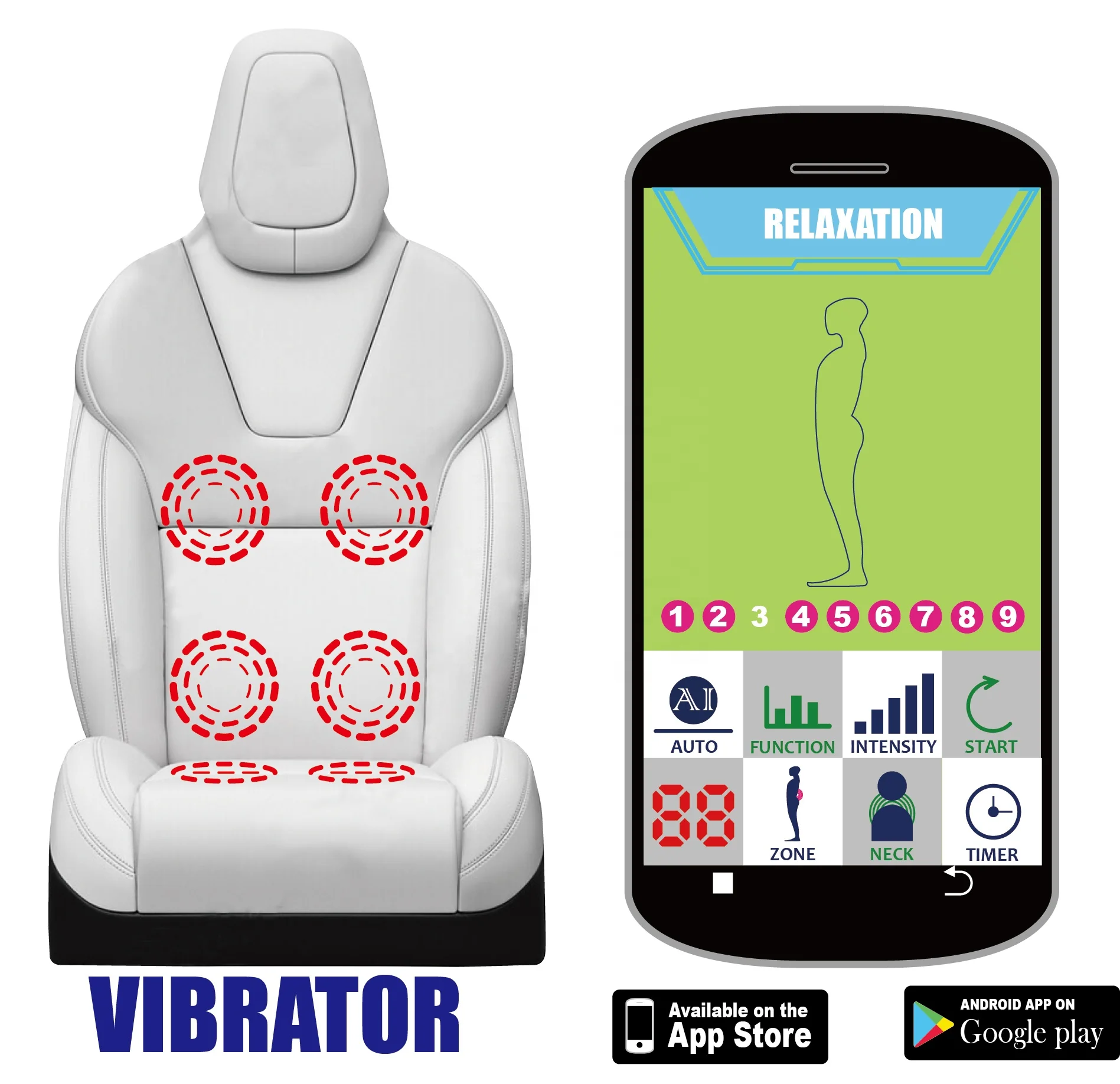 

Luxury Seat 8 vibrator Massage device via smartphone/Car for APP control IOS/Android | Modular design inside the seat