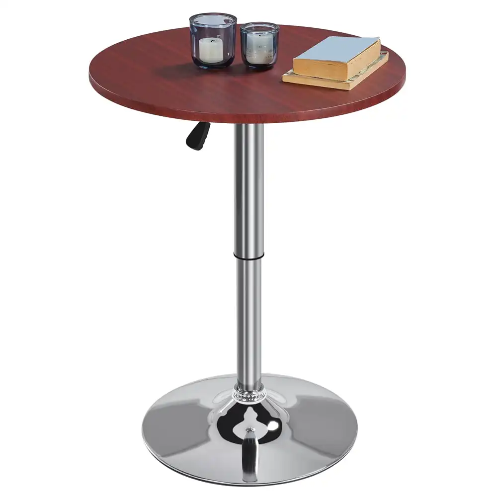Adjustable Bar Table Bistro Pub Counter Table Swivel Round Brown Top Cocktail Kitchen Dining Table