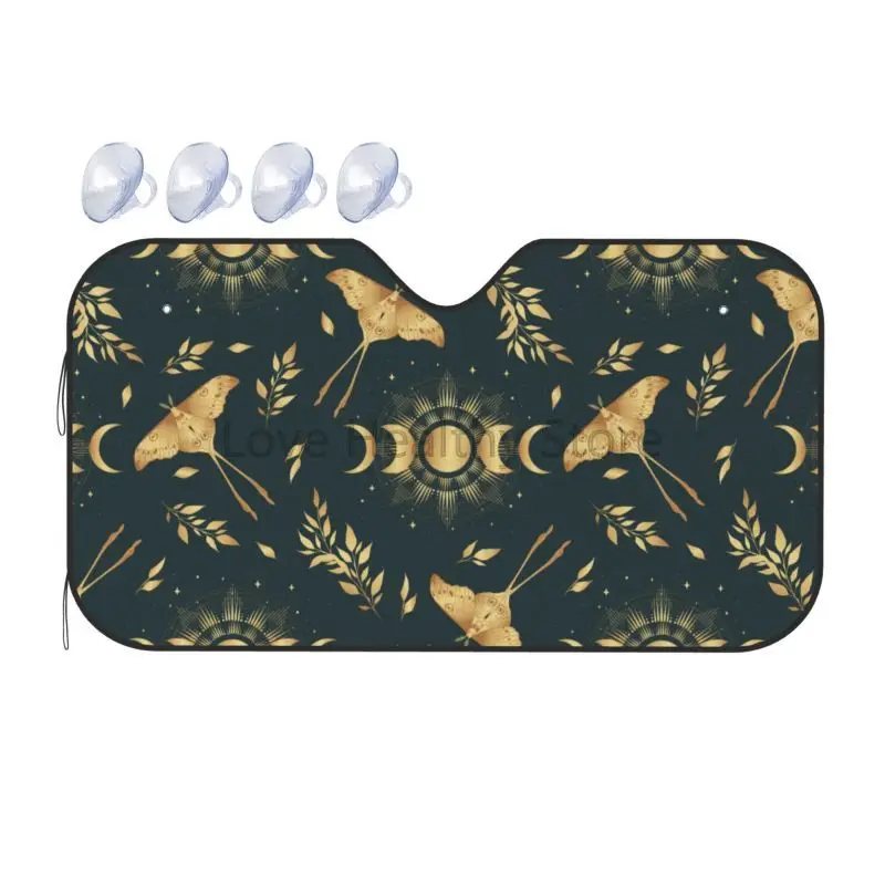 

Magic Moon Moth and Moon Phases in Gold Windshield Sun Shade for Car SUV Truck Foldable Uv Ray Reflector Front Window Sunshade